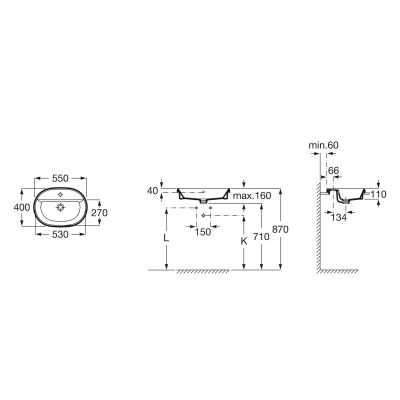 Umywalka 55x40 cm owalna wpuszczana biała A3270Y6000 Roca Gap Round