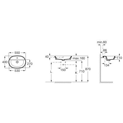 Umywalka 55x40 cm owalna wpuszczana biała A3270Y6S00 Roca Gap Round