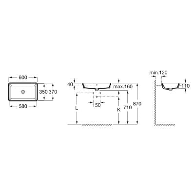 Umywalka 60x37 cm prostokątna wpuszczana biała A3270Y8000 Roca Gap Square