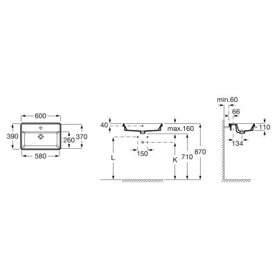 Umywalka 60x39 cm prostokątna wpuszczana biała A3270YA000 Roca Gap Square