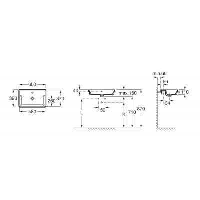 Umywalka 60x39 cm prostokątna wpuszczana biała A3270YAS00 Roca Gap Square