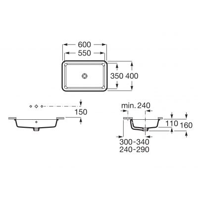 Umywalka 55x35 cm prostokątna podblatowa biała A3270YFS00 Roca Gap