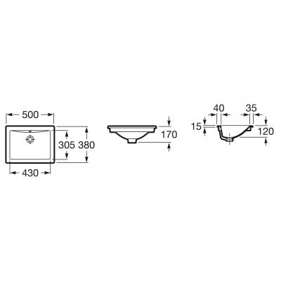 Umywalka 50x38 cm prostokątna wpuszczana-podblatowa biała A327114000 Roca Diverta
