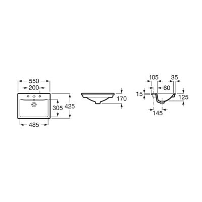 Umywalka 55x42.5 cm prostokątna wpuszczana biała A327116000 Roca Diverta