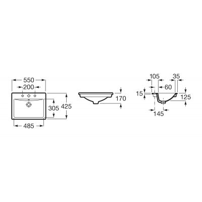Umywalka 55x42.5 cm prostokątna wpuszczana biała A327116S00 Roca Diverta