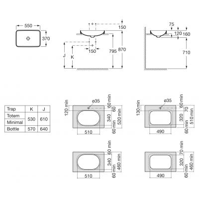 Umywalka 55x37 cm prostokątna wpuszczana brąz/beż A327534650 Roca Inspira