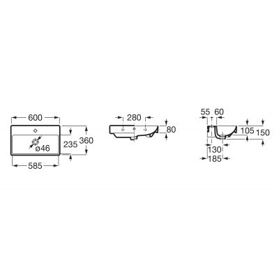 Umywalka 60x36 cm prostokątna ścienna biała A327684000 Roca Ona