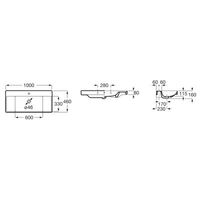 Umywalka 100x46 cm prostokątna ścienna biała A32768AS00 Roca Ona