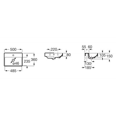 Umywalka 50x36 cm prostokątna ścienna biała A32768E000 Roca Ona