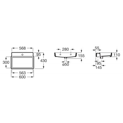 Umywalka 60x43 cm prostokątna nablatowa biała A327694000 Roca Tura