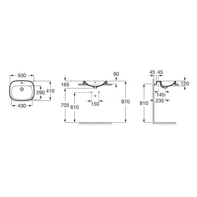 Umywalka 51x41 cm prostokątna wpuszczana biała A32799M000 Roca Debba