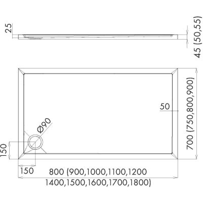 Brodzik prostokątny 100x90 cm biały 3SPE2P90100 Schedline Collection Estima