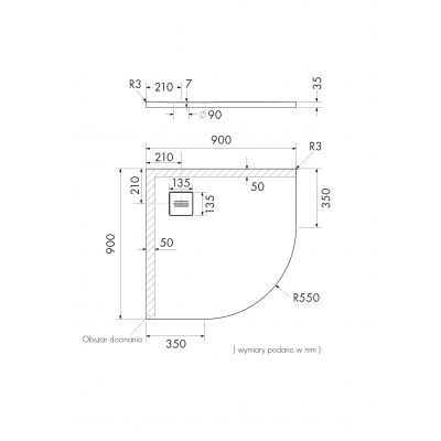 Brodzik półokrągły 90x90 cm czarny 3SPP1O9090CSTM1CST Schedline Collection Protos Black Stone
