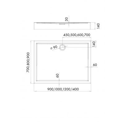 Brodzik prostokątny 90x80 cm 30183 Schedpol Competia