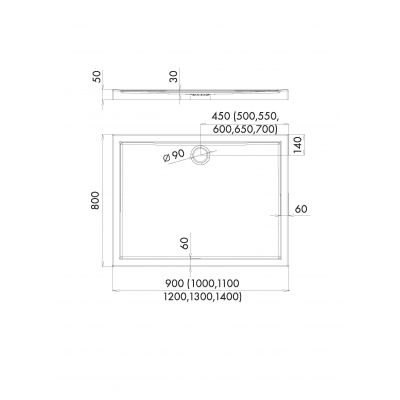 Brodzik prostokątny 140x80 cm biały 3044 Schedpol Corrina