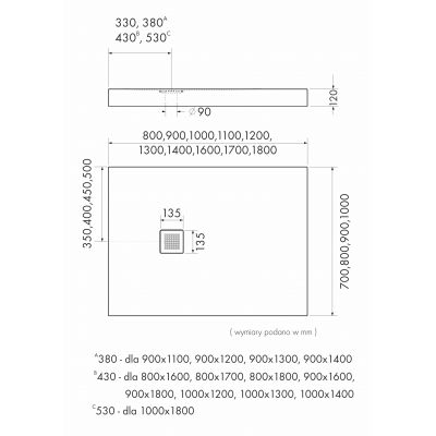 Brodzik prostokątny + maskownica 33325CSTM2 Schedpol New Horizons Black Stone