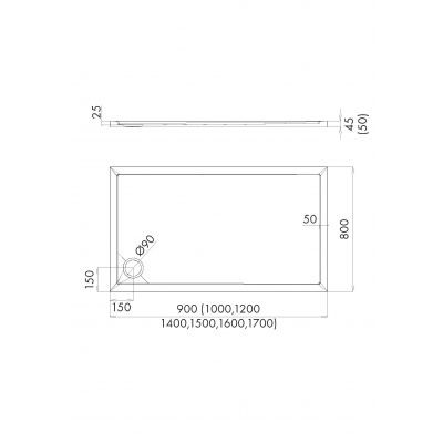 Brodzik prostokątny 150x80 cm biały 34341 Schedpol Corrina New