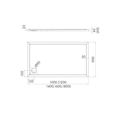 Brodzik prostokątny 120x90 cm biały 34347 Schedpol Corrina New