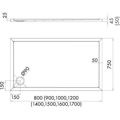 Brodzik prostokątny 170x75 cm biały 34383 Schedpol Corrina New