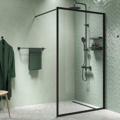 Ścianka prysznicowa walk-in 100 cm czarny mat/szkło przezroczyste CDA30986195100 Sealskin Contour