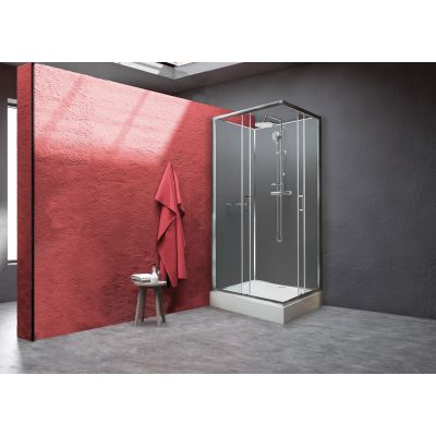 Kabina z brodzikiem i zestawem prysznicowym 120x80 cm prostokątna srebrny połysk/szkło przezroczyste 6020110072384S1 Sanplast Classic II Mineral