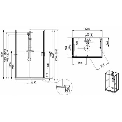 Kabina z brodzikiem i zestawem prysznicowym 120x80 cm prostokątna srebrny połysk/szkło przezroczyste 6020110072384S1 Sanplast Classic II Mineral