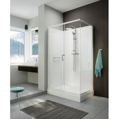 Kabina z brodzikiem i zestawem prysznicowym 120x90 cm prostokątna biały połysk/szkło przezroczyste 6020110312014B1 Sanplast Classic II Mineral