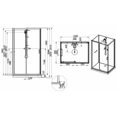 Kabina z brodzikiem i zestawem prysznicowym 120x90 cm prostokątna biały połysk/szkło przezroczyste 6020110312014B1 Sanplast Classic II Mineral
