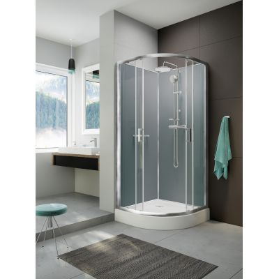 Kabina z brodzikiem i zestawem prysznicowym 90x90 cm półokrągła srebrny połysk/szkło przezroczyste 6020110332384S1 Sanplast Classic II Mineral