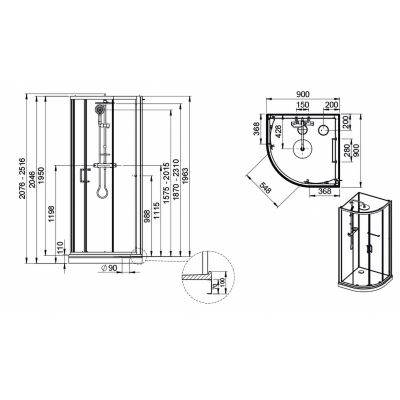 Kabina z brodzikiem i zestawem prysznicowym 90x90 cm półokrągła srebrny połysk/szkło przezroczyste 6020110332384S1 Sanplast Classic II Mineral