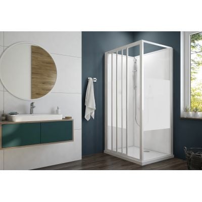 Kabina z brodzikiem i zestawem prysznicowym 120x80 cm prostokątna biały połysk/szkło ze wzorem 6024600841012H0 Sanplast Basic Complete Mineral