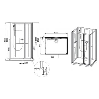 Kabina z brodzikiem i zestawem prysznicowym 120x80 cm prostokątna biały połysk/szkło ze wzorem 6024600841012H0 Sanplast Basic Complete Mineral