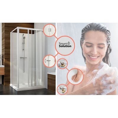 Kabina z brodzikiem i zestawem prysznicowym 120x80 cm prostokątna biały połysk/szkło ze wzorem 6024600841012H0 Sanplast Basic Complete Mineral