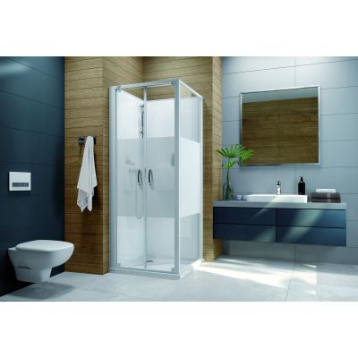 Kabina z brodzikiem i zestawem prysznicowym 120x80 cm prostokątna biały połysk/szkło ze wzorem 6024600841012H0 Sanplast Basic Complete Mineral