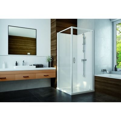 Kabina z brodzikiem i zestawem prysznicowym 120x80 cm prostokątna biały połysk/szkło ze wzorem 6024600841012H0 Sanplast Basic Complete Mineral