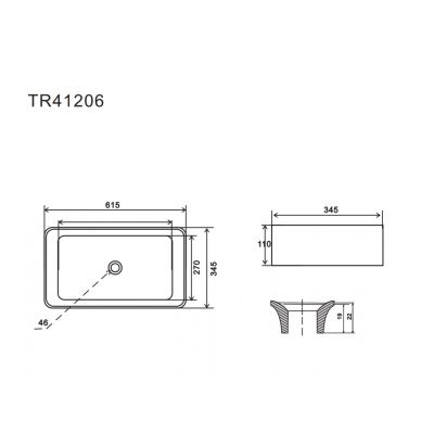 Umywalka 61x34.5 cm prostokątna biała TR41206 Uptrend Athena