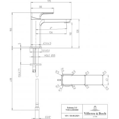 Villeroy & Boch Subway 3.0 TVW112003000K5 bateria umywalkowa stojąca czarny