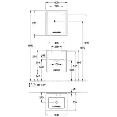 Umywalka z szafką i lustrem S00300FPR1 Villeroy & Boch Finero
