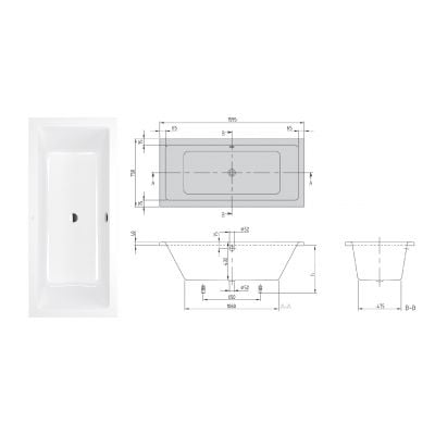 Wanna prostokątna 159.5x75 cm biała UBA160NES2V01 Villeroy & Boch Targa Plus