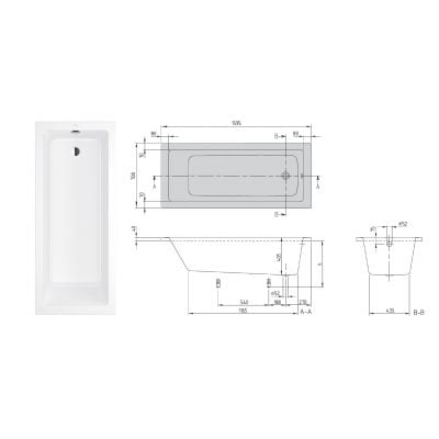 Wanna prostokątna 159.5x70 cm biała UBA167NES2V01 Villeroy & Boch Targa Plus