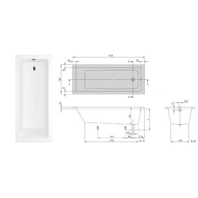 Wanna prostokątna 170x70 cm biała UBA177NES2V01 Villeroy & Boch Targa Plus