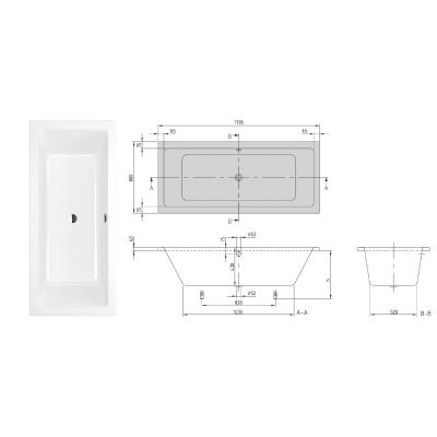 Wanna prostokątna 179.5x80 cm biała UBA180NES2V01 Villeroy & Boch Targa Plus