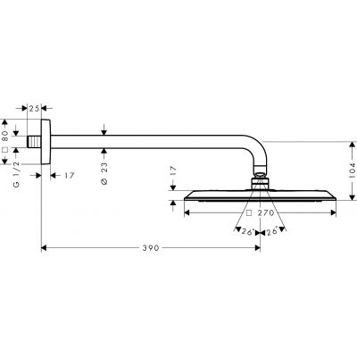 Deszczownica z ramieniem 27x27 cm kwadratowa czarna 28790340 Axor Citterio C