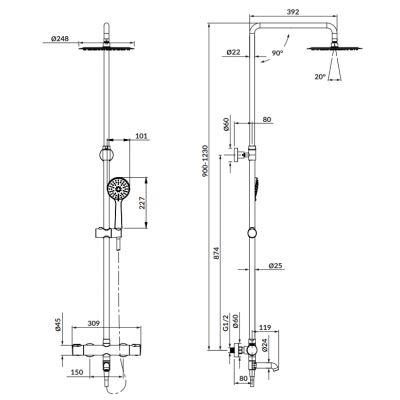 Zestaw wannowo-prysznicowy ścienny termostatyczny z deszczownicą chrom S951860 Cersanit City Square