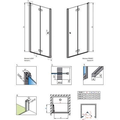 Drzwi prysznicowe 90 cm składane złoty szczotkowany/szkło przezroczyste 100290909901L Radaway Nes Brushed Gold DWB
