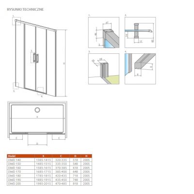 Drzwi prysznicowe 47 cm rozsuwane czarny mat/szkło przezroczyste 103804705401 Radaway Idea 8 Black DWD