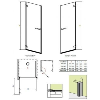Drzwi prysznicowe 3860730301R Radaway Arta DWJ