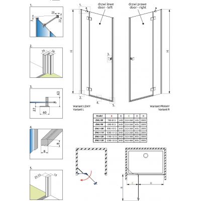 Drzwi prysznicowe 130 cm uchylne szczotkowany/szkło przezroczyste 13850179101R Radaway Essenza Brushed Nickel DWJ