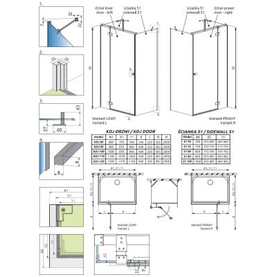Drzwi prysznicowe 110 cm uchylne gunmetal szczotkowany/szkło przezroczyste 13850239201L Radaway Essenza Brushed GunMetal KDJ+S