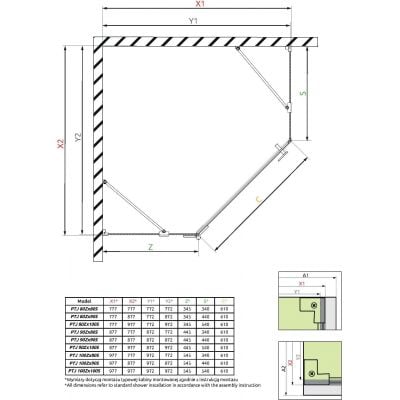 Drzwi prysznicowe 90 cm uchylne złoty szczotkowany/szkło przezroczyste 13850109901L Radaway Essenza Brushed Gold PTJ